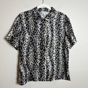Vintage Silk Button Up Blouse Top Animal Print Women Cheetah 90s Friends M Y2k‎